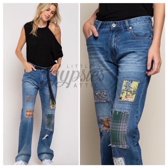 POL Patched Out Denim Boyfriend Jeans - Picture 2 of 12